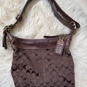 COACH Vintage Brown Bleeker Signature Canvas Leather Bucket Crossbody Bag 11437